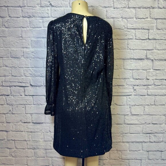 Maia Black Long Sleeve Sequin Shift Dress | Size 8 Y2K - Picture 2 of 4